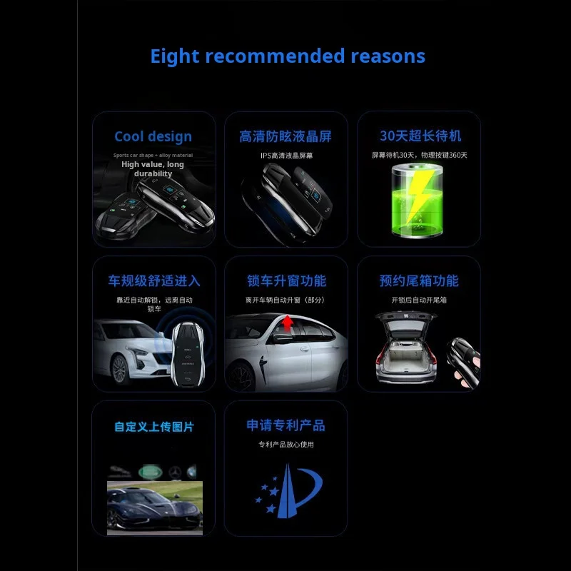 The new LCD key is suitable for modified smart car keys such as B M W, Au di and Ben tley