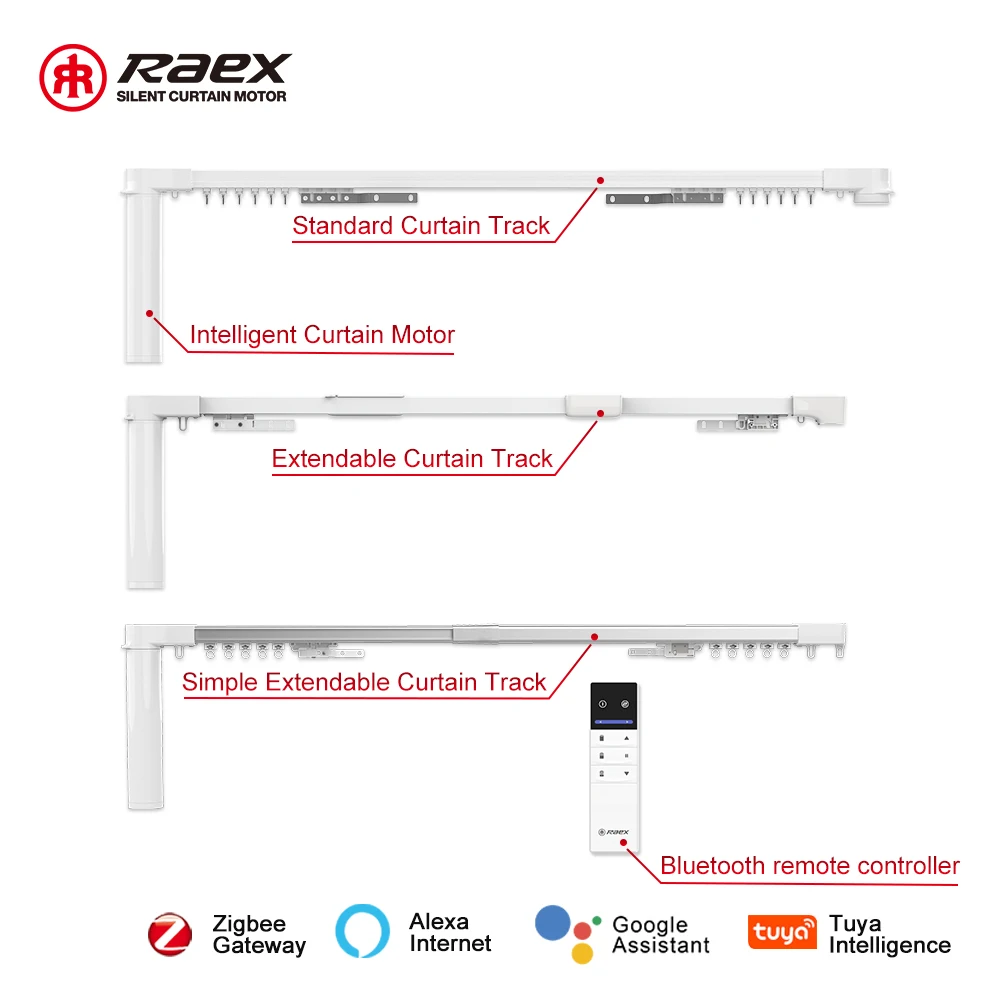Smart Home Automatic Curtain Motor Smart Electric Vawe Curtain Track Set Electronic Curtain Opener Metal PE Aluminum Alloy White