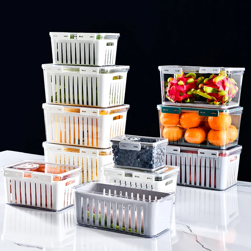 2022 Fridge-Organizer Fridge Organizer PET Storage Box Boxes Containers With Flip Lid Divider Refrigerator