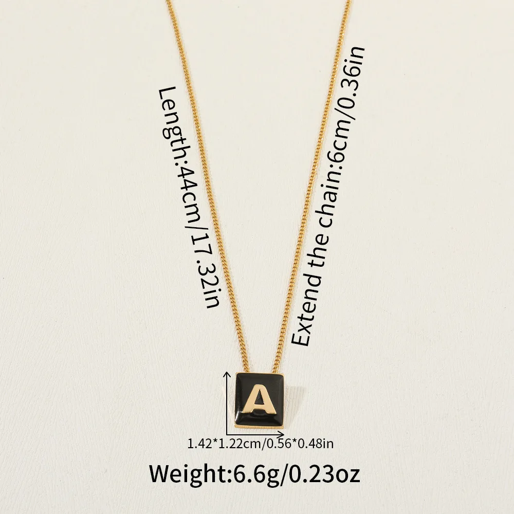 fashion trendy simple jewelry small black squares 26 initials letter necklace pendant women