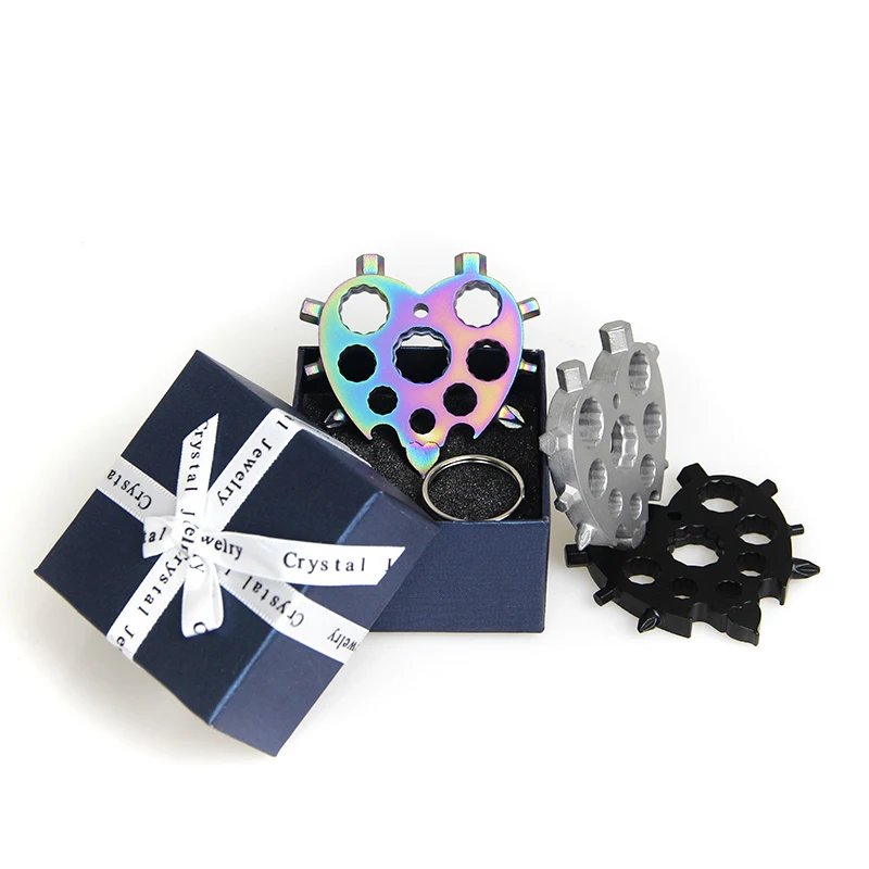 Бесплатный образец 20 в 1 Мини брелок Снежинка в форме сердца EDC инструмент для выживания на природе Многофункциональный гаечный ключ инструмент Отвертка