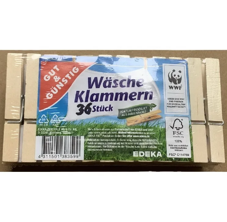 Birch wood clothes pegs,36pcs/set