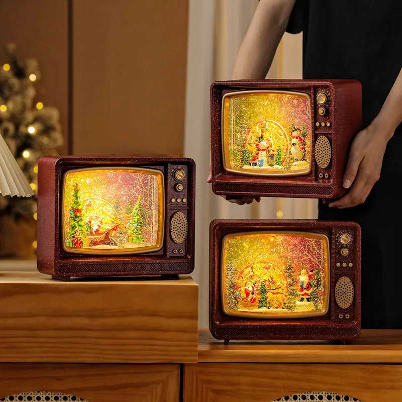 New Products Christmas Decoration Children Gifts Snow House TVs Shape Led Music Box