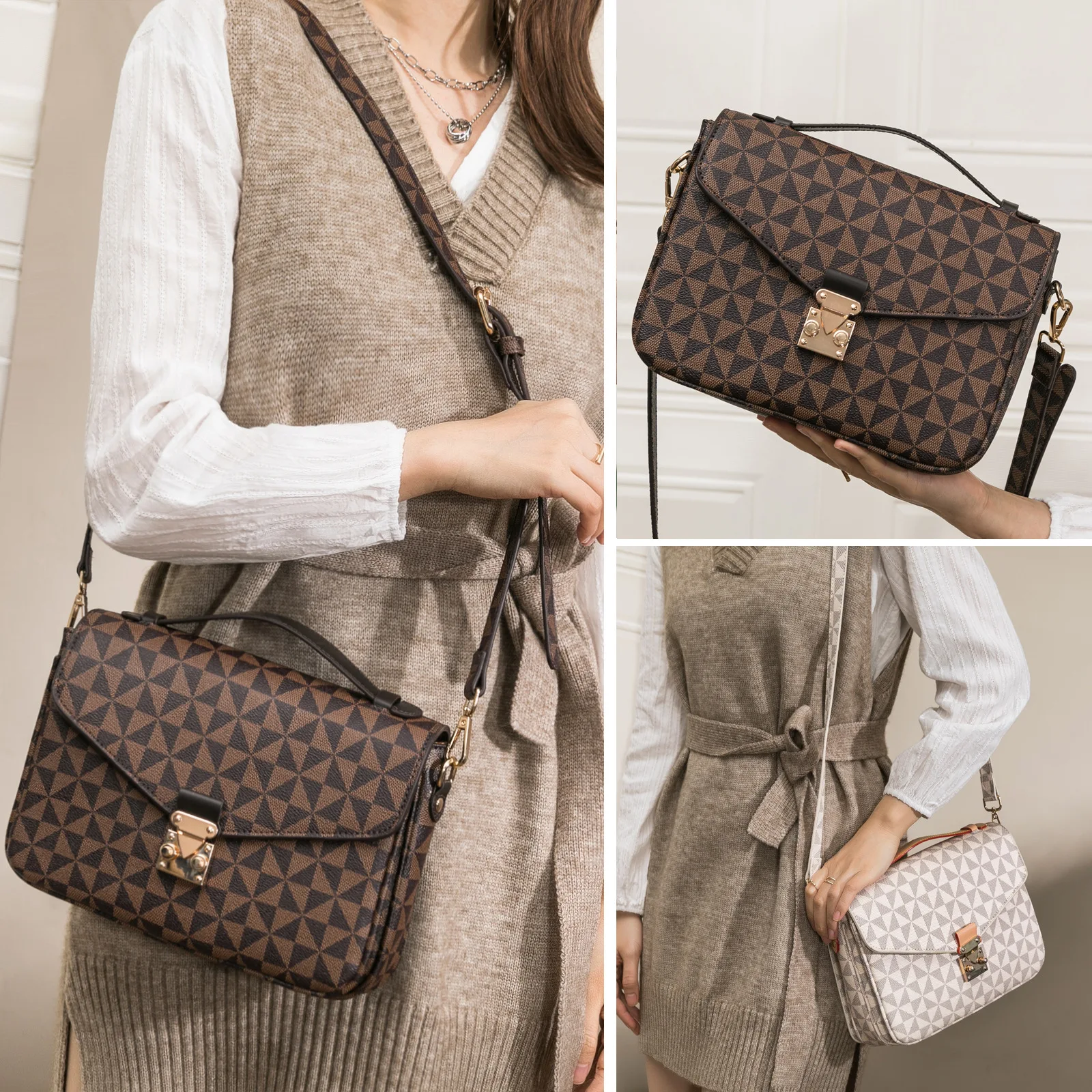 New product ideas 2022 girls trendy messenger bags check flap lock sling bag for women fashionable