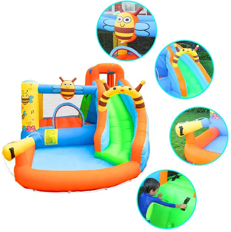 Wholesale Nylon Fabric Inflatable little bee  jumping Bouncy House  , Inflatable Small bouncer  with Slide  For Children