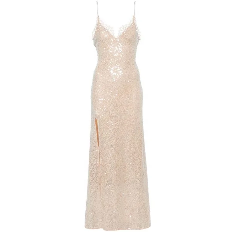 High quality custom lace dresses sequin evening woman dress