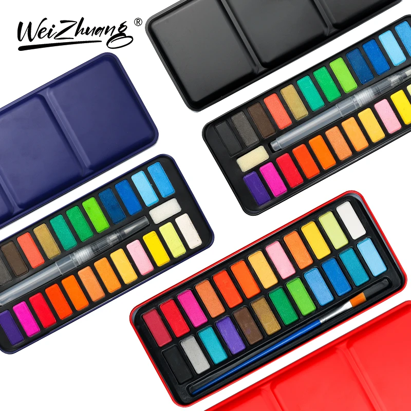 Factory Supply High Quality Wholesale 12/18/24 colors Solid Watercolor Painting Set For Kids Non-toxic Watercolor