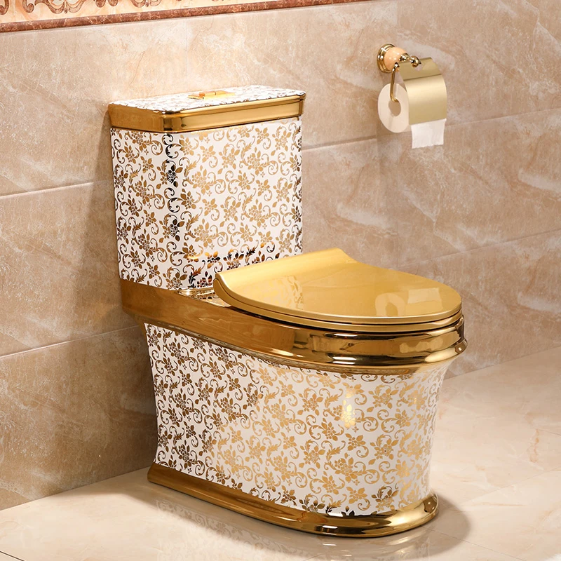 Bathroom Gold Plated Water Closet Modern One Piece S-Trap Water Closet China Gold Toilet