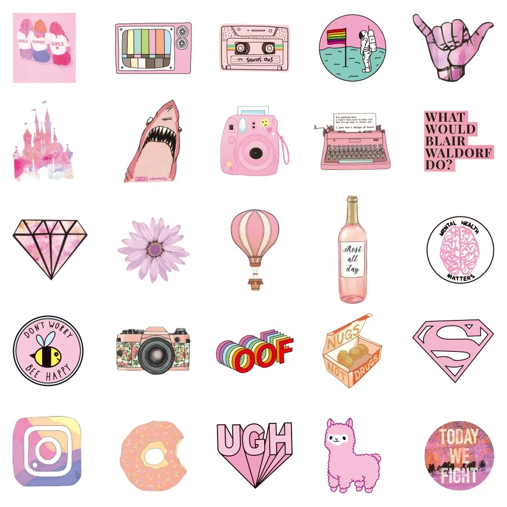 wholesale 50pcs pink cute stickers cartoon coffee gem anime sticker for kids vinyl die cut waterproof bag suitcase girls sticker