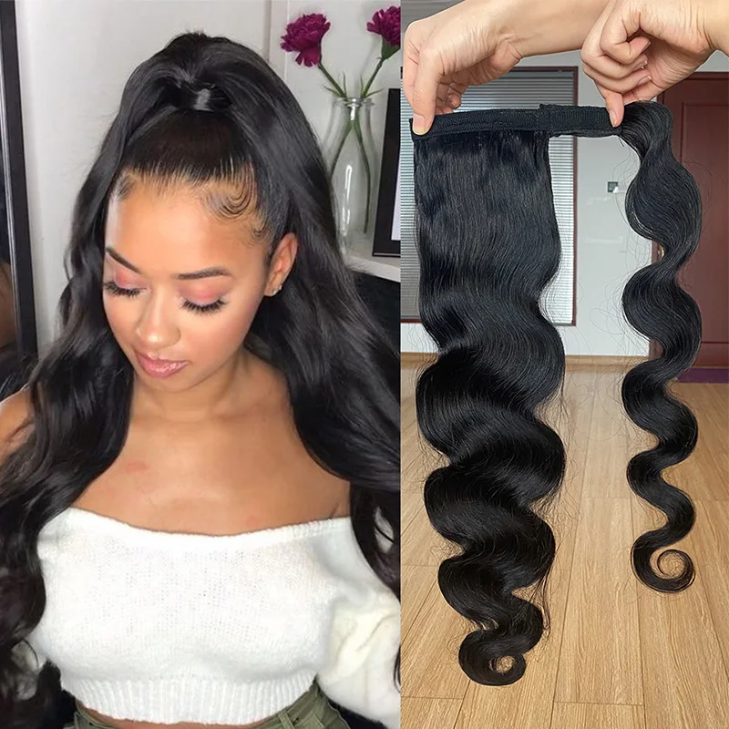 Wholesale Cheap Human Hair Ponytails Clip In Brazilian Straight Drawstring Ponytail Hair Wrap Around Ponytail Hair Extensions