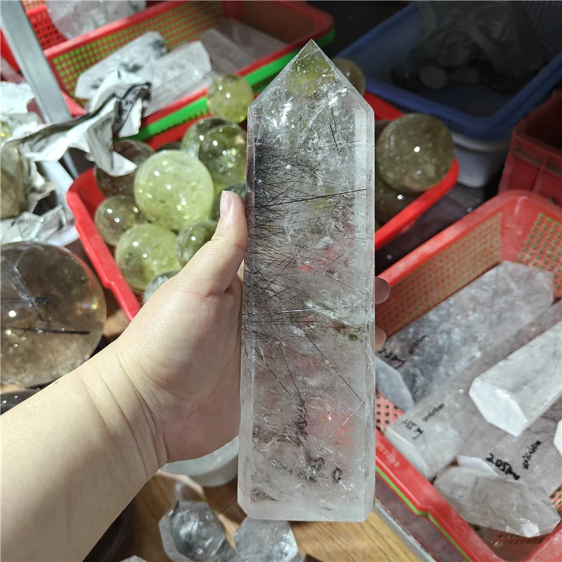 natural black rutilated quartz crystal healing wand crystal points
