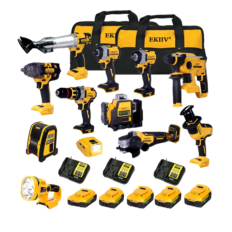 EKIIV Power Tools Combo Kit Cordless DIY 21v Lithium Battery Multi-function Home Hardware Complete Tool Kit with Drill