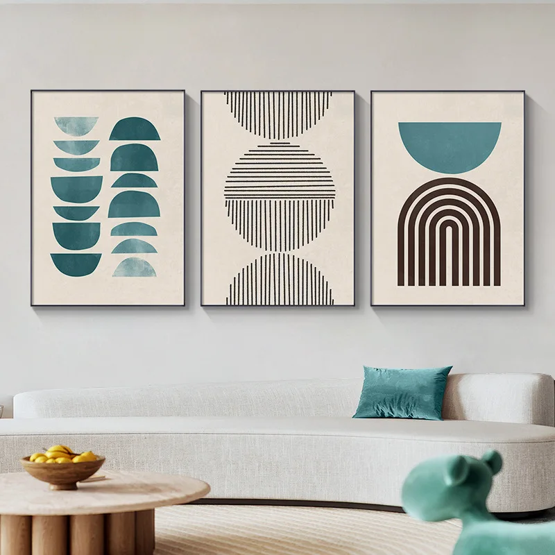 Morandi Home Wall Decoration Triptych Abstract Wall Art Geometric Line And Shape Modern Minimalist Framed HD Print Art on Canvas