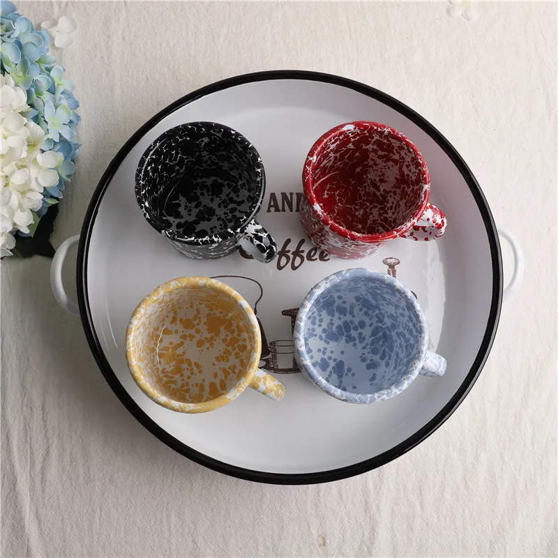 24/26/28/30/32/34/36/38/40cm Enamel Pizza Pie Pan Plate Dish Plate Enamel Cookware Marble Speckles Enamel Frypan Fire Directly