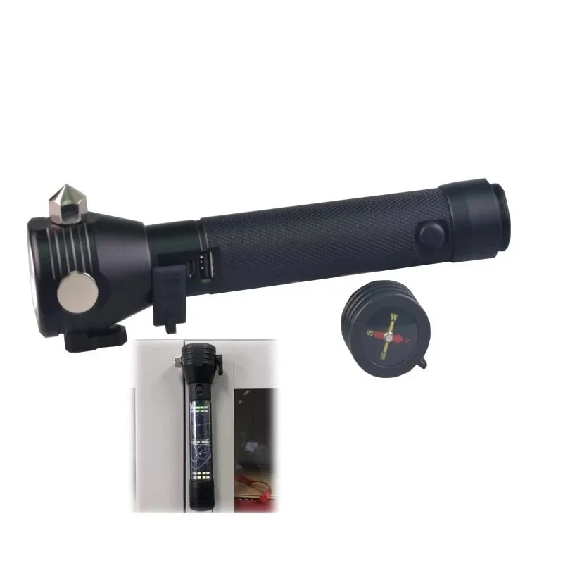 Self-defense easily window break Emergency hammer Multifunctional aluminum Solar rechargeable flashlight