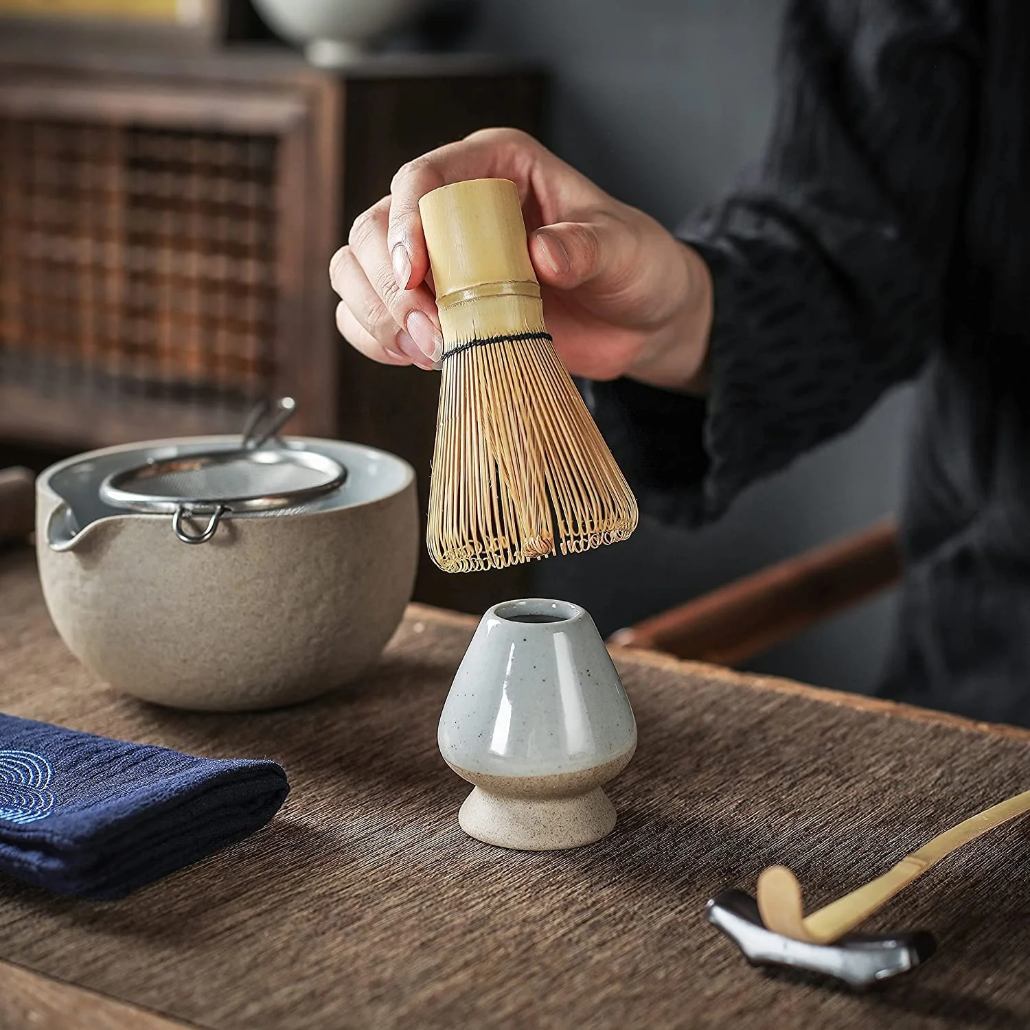 Tiitee Japanese Traditional Matcha Tea Set Ceremony Accessory Chasen Scoop Chashaku Tea Kit Bamboo Whisk Set Matcha Bowl Set