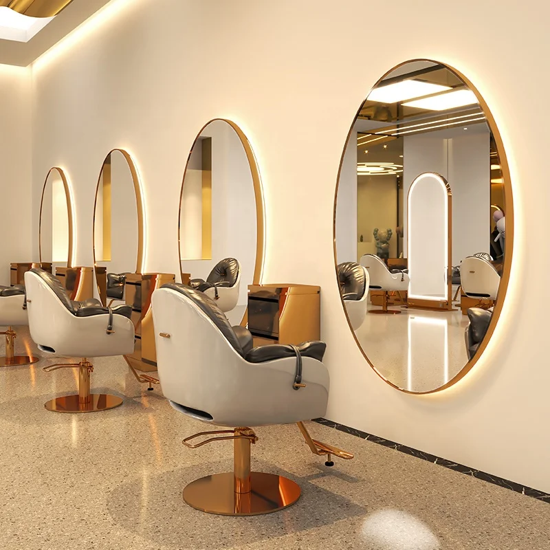 Luxury extra large floor round salon barber station modern hair salon equipment set furniture mirror station