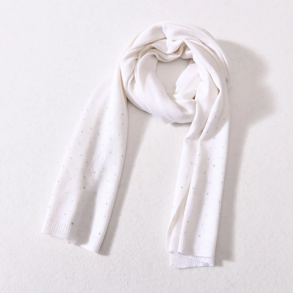 Winter Wholesale New Style Pure Color Shawls Shiny Rhinestone Design High Quality Cashmere Custom Long Scarf Knit