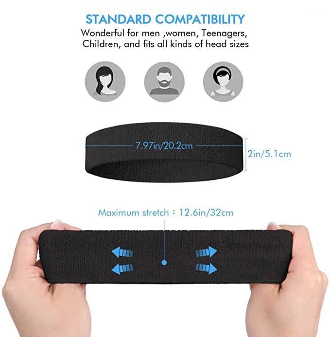 Moisture Wicking Athletic Cotton Terry Cloth Sweatbands Sports Headband