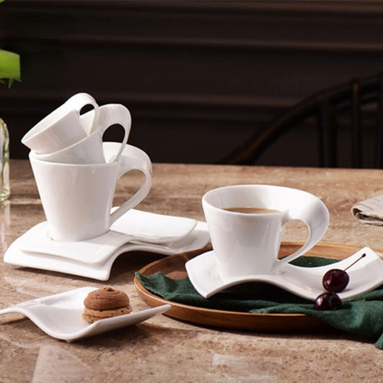 Custom logo Printed Plain White Porcelain Cappuccino Cups and Saucer Set, Ceramic Espresso Coffee Cup with Saucer