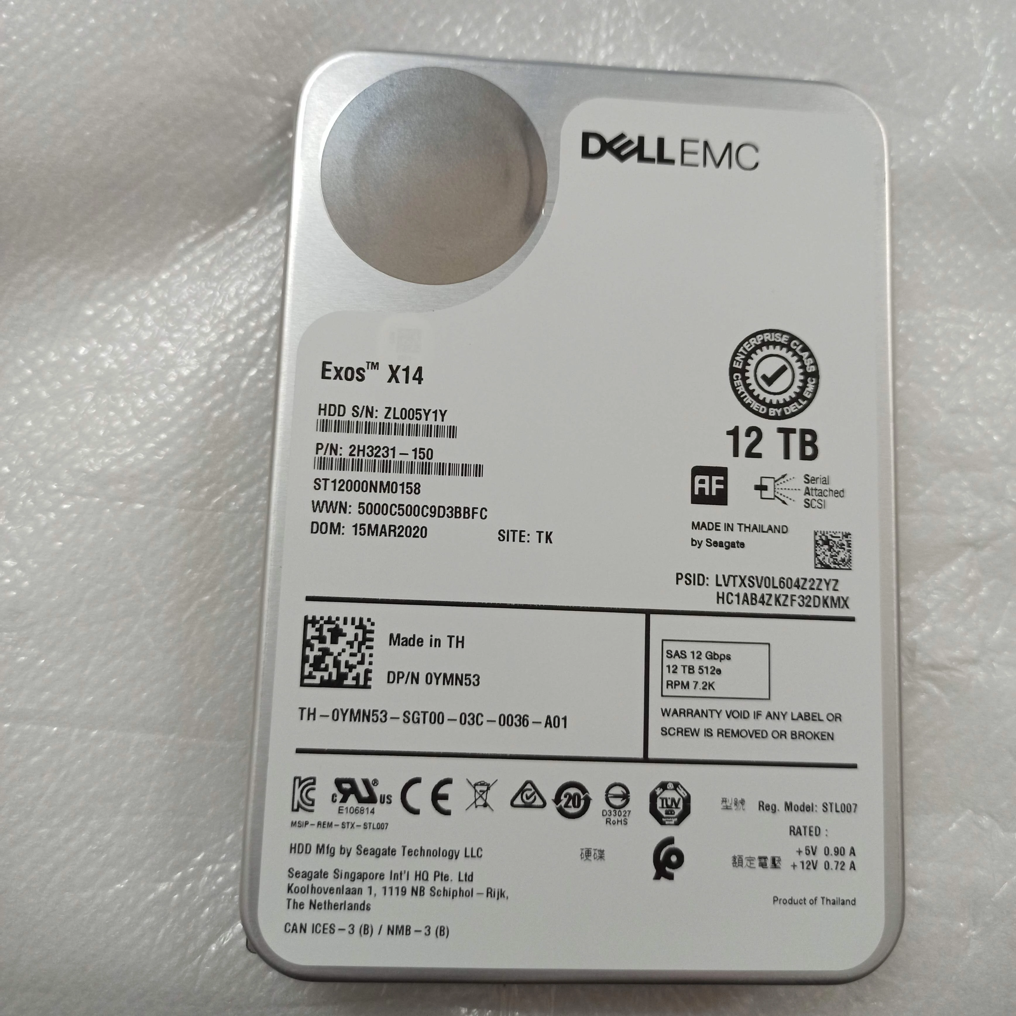 Dell Seagate 12T SAS 7.2K 12GB 512e 3.5-inch hard disk YMN53 Suitable for Seagate 5U84 bay storage
