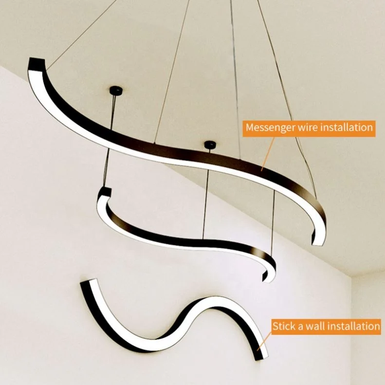 2022 New Modern Restaurant Indoor Kitchen Linear Curve Aluminum Gold LED Chandelier Pendant Hanging Light