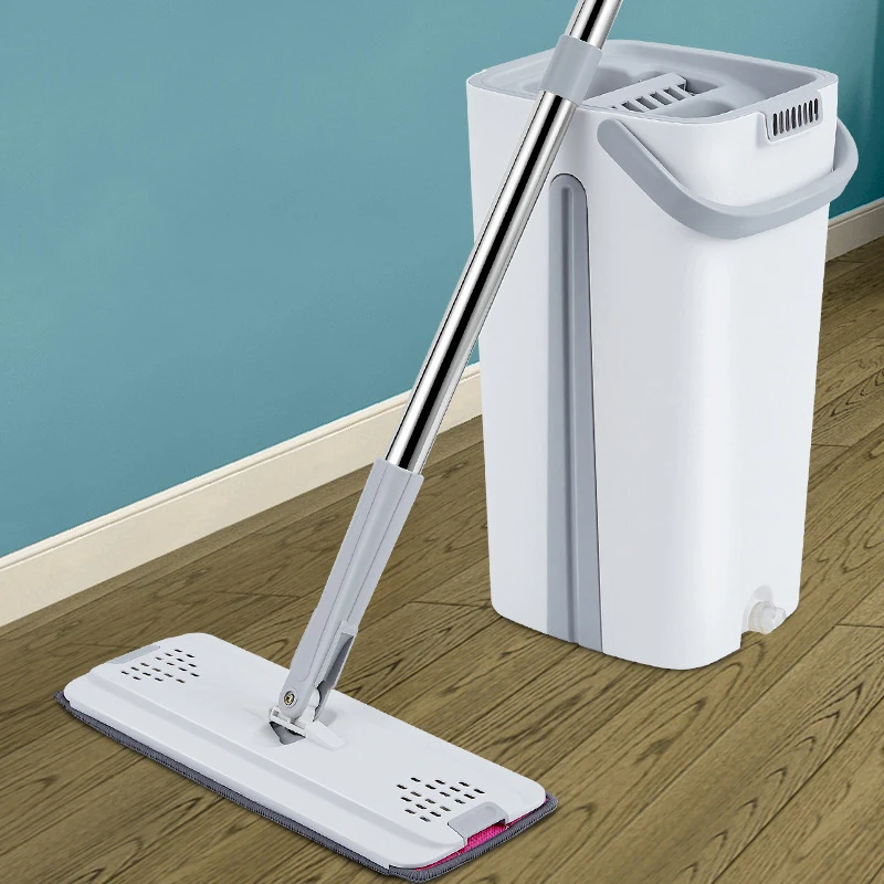 Hands Free Flat Floor Mop Bucket 3 Washable Microfiber Pads Included Wet Dry Use Home Floor Cleaning Mop and Bucket with Wringer