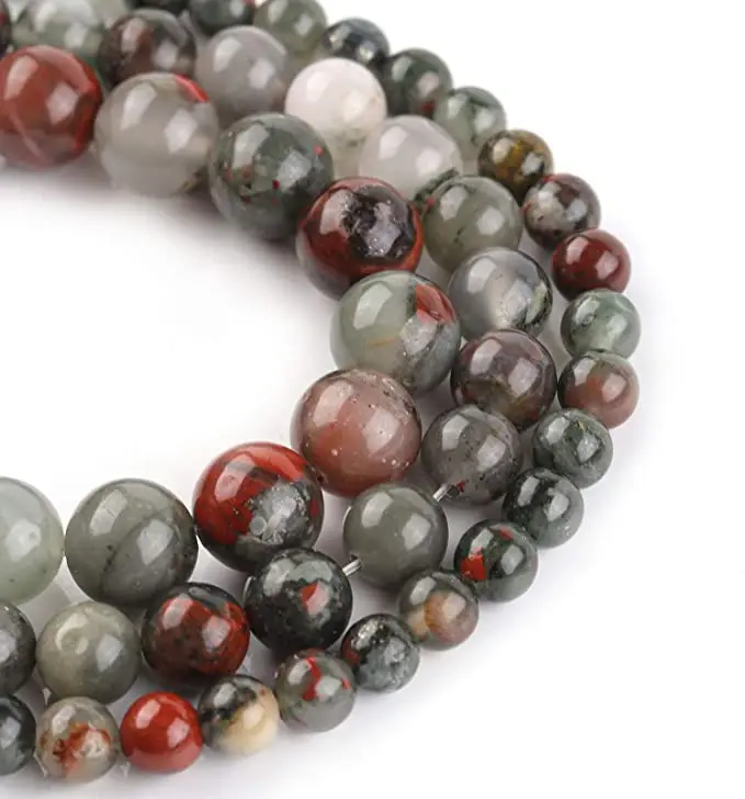 Natural Gemstone Beads 6-10mm African Bloodstone Polished Round Smooth Stone Bead for Jewelry Making Adults DIY Bracelet 15 Inch