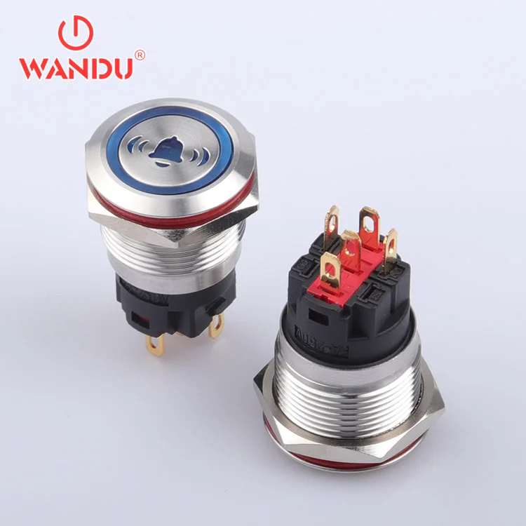 Wandu WD19A 19 мм 7-контактный 5-контактный разъем автомобильного гудка дверной звонок LED переключатель с моментальной самоблокировкой Функциональная кнопка переключатель