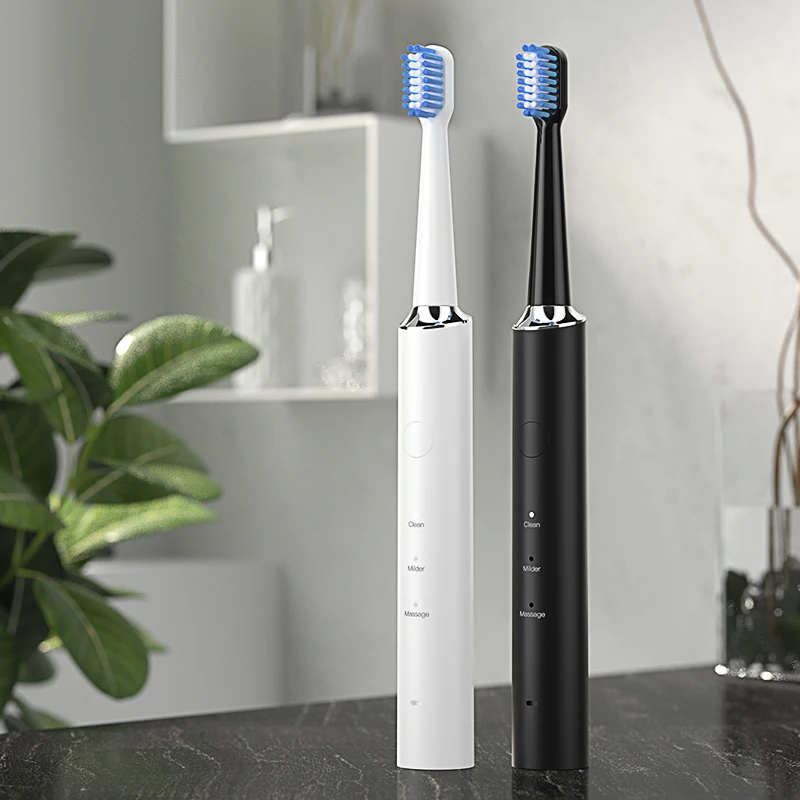 White And Black Slim Auto Timer Oral Electric Toothbrush For Sensitive Teeth