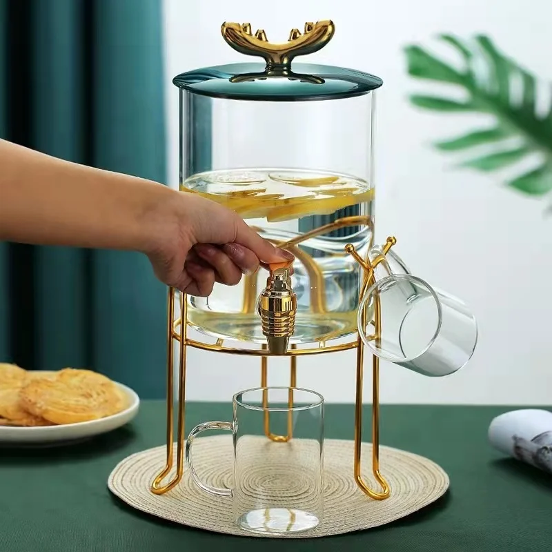 luxury Hot sale high borosilicate glass dispenser and container with metal tray