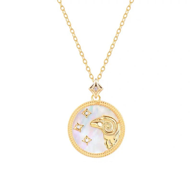 18K Gold Plated Coin Zodiac 12 Con-stellation Carved Logo Astrology Pendant Chain Personalized Simple Jewelry Necklace