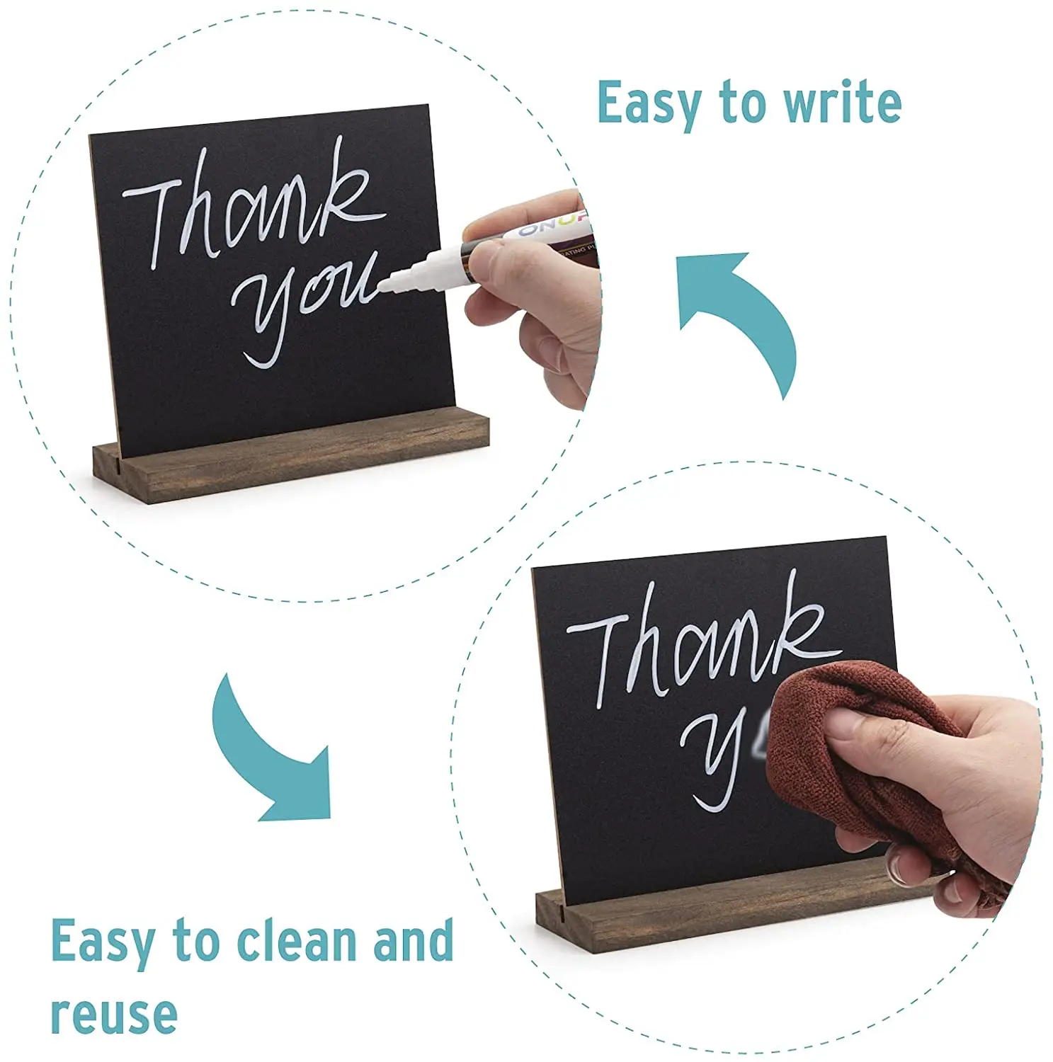 Message Chalk Board Sign 5x6 Inch Vintage Wooden Decorative Craft Chalkboard Signs Tabletop Blackboard with Base Stand