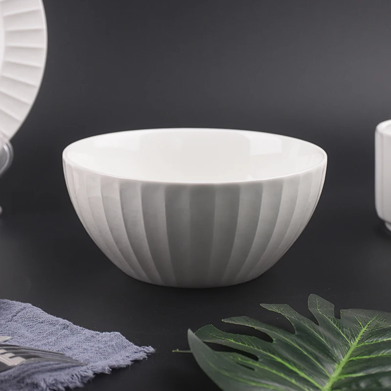 Classic White Ceramic Bowls Vertical Textured Design Perfect for Cereal Soup and Salads Elegant and Durable for Everyday Use