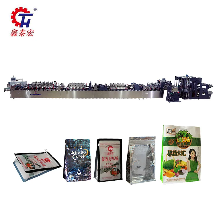 paper plastic vacuum zipper self-standing eight side sealing bag making machine