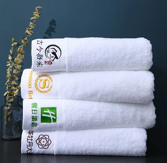 Custom gold thread embroidered logo 100% cotton five star hotel face bath towel set