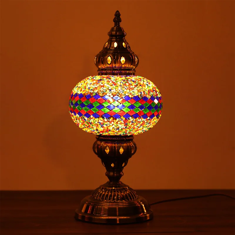 Evershining Turkish Mosaic Glass Material Art home decorative LED table lamps Moroccan Lantern YMA602-17