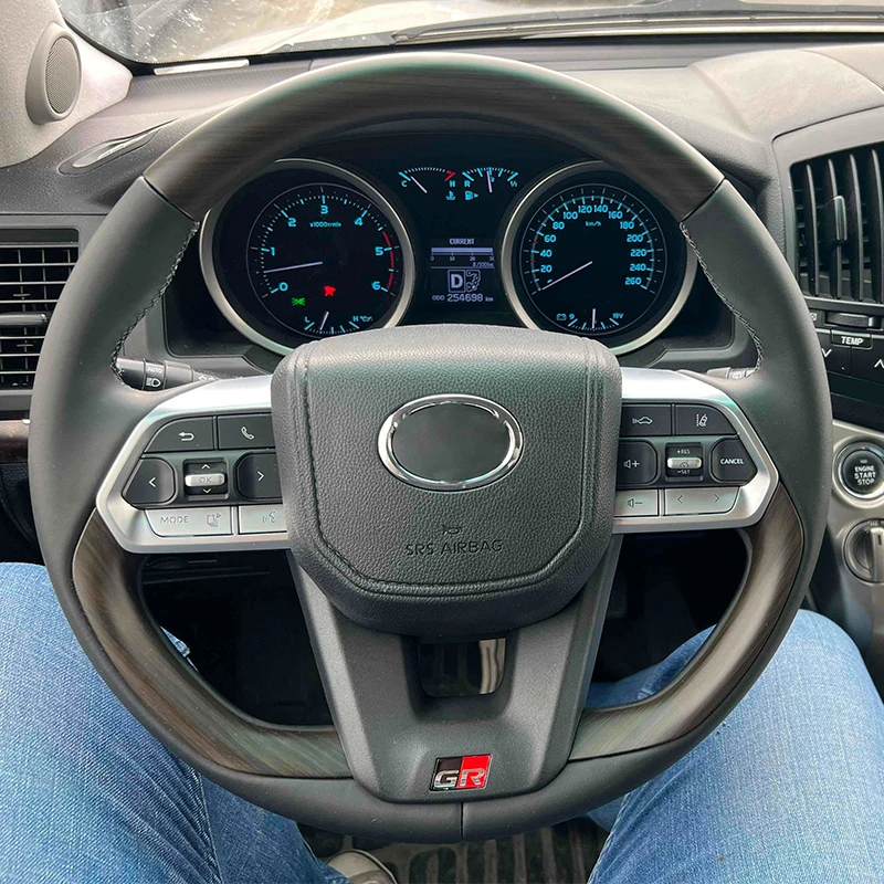 Custom GR Style Black Leather Wooden Steering Wheel for Toyota Corolla 4Runner Crown RAV4 Fortuner Yaris Prius Lexus Lx570 GX470