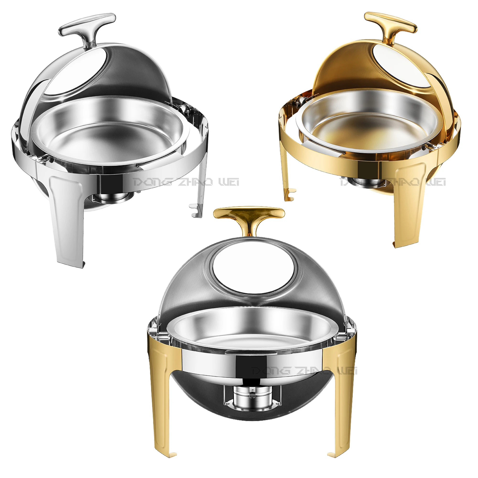 Modern Stainless Food Warmer Buffet Serving Equipment Catering 6l Gold Round Alcohol Stove Chafing Dish Heater For Sale