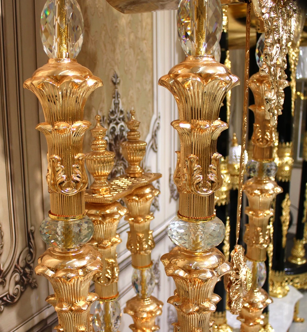 Luxury Golden Bronze Grandfather Clock Royal Crystal Standing Clock Antique Floor Clock