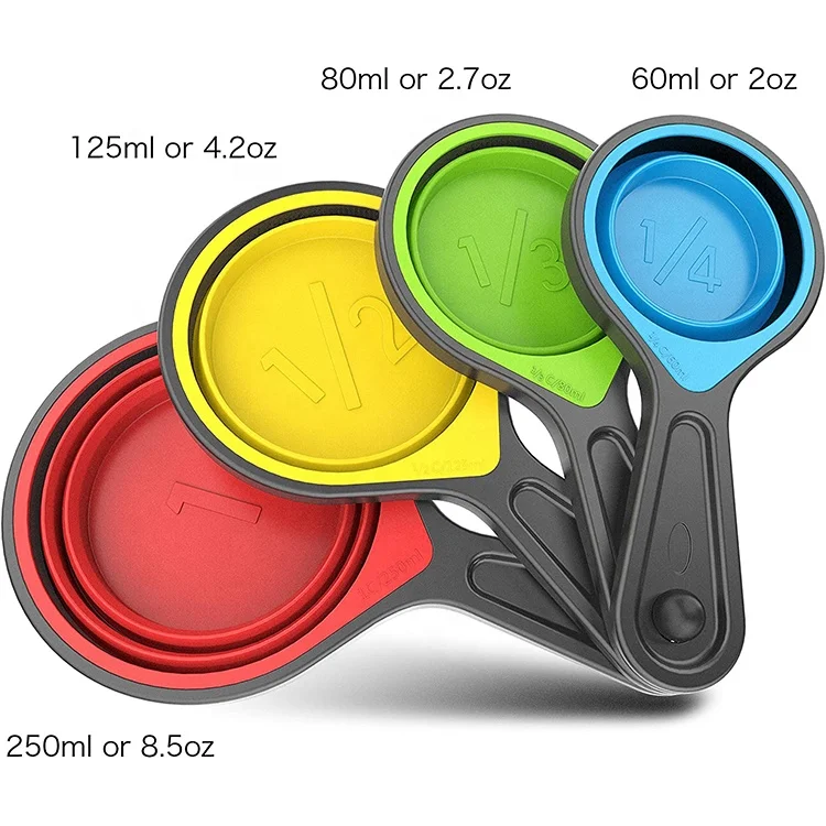 
High Quality 4 pcs Foldable Silicone Measuring Cup Set For Baking and Cooking 