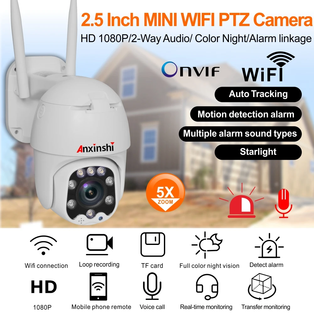  Anxinshi 1080P 5X оптический зум Мини Скрытая IP PTZ безопасность wifi беспроводная камера видеонаблюдения
