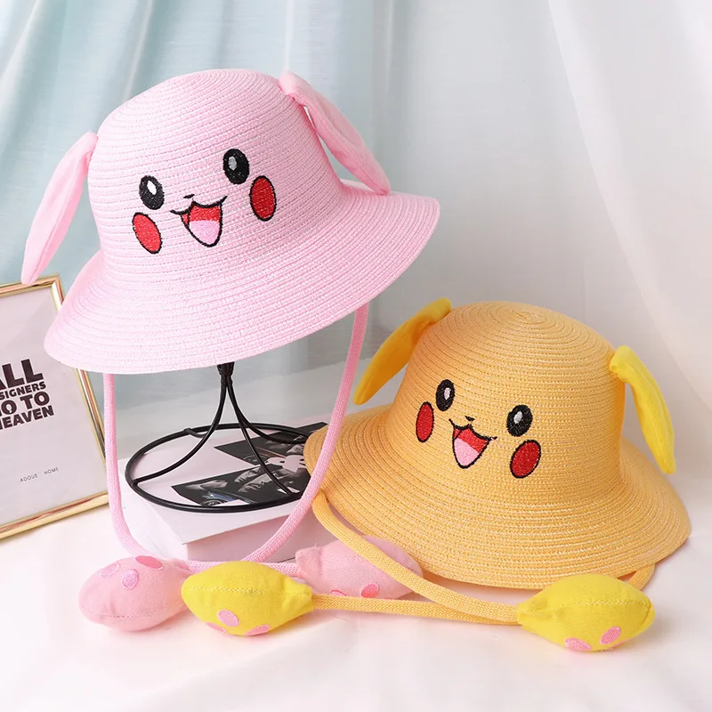 Bulk Wholesale Summer Cute Rabbit Ears Kids Floppy Foldable Luxury Outdoor Beach Natural Paper Straw Bucket Hat