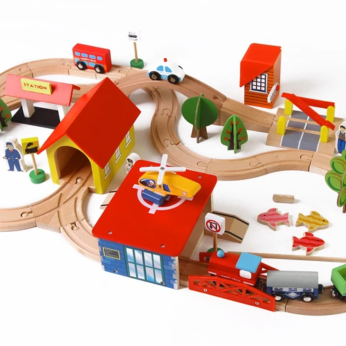 Классическая железная дорога, деревянный трек поезда, набор 69 шт., популярный Rreschool, детский деревянный трек поезда, игрушки