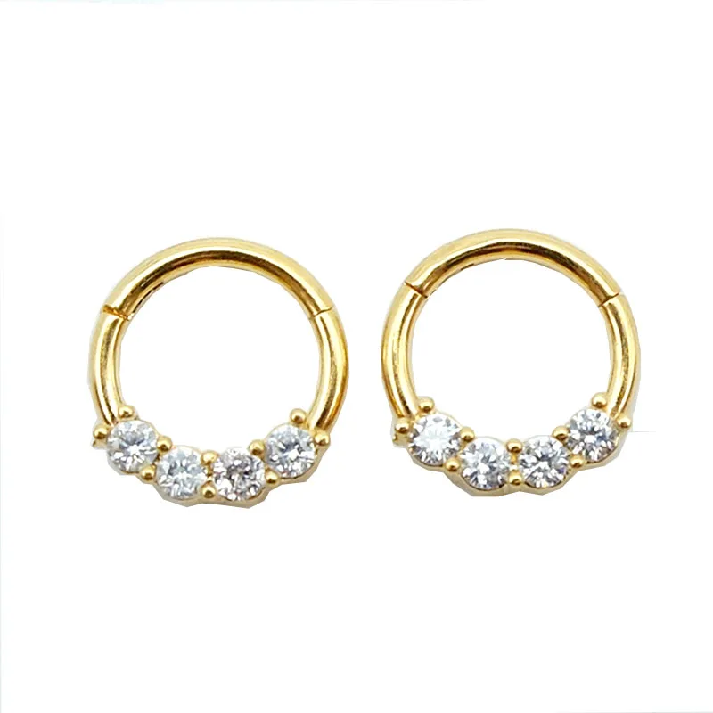 septum Clicker piercing Hoop Ring Hinged Segment nose Ring   zircon four-stone  piercing