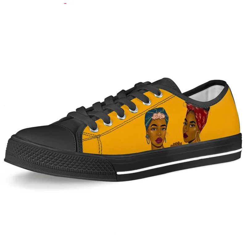 
Ethnic Black Woman African American Print Shoes for Women Flat Shoes Sneakers Low Top Lace up Canvas Shoes Walking for Girls 