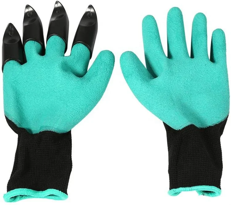 Excavation Sowing Pruning Polyester Coated Latex With 4 Plastic Claws Gardening Gloves Guantes