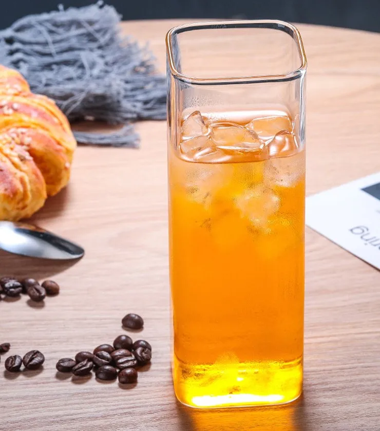 Hot Sale High Borosilicate Square Cup Children Drinking Glass Cup Juice Milk Tea Glasses Cup
