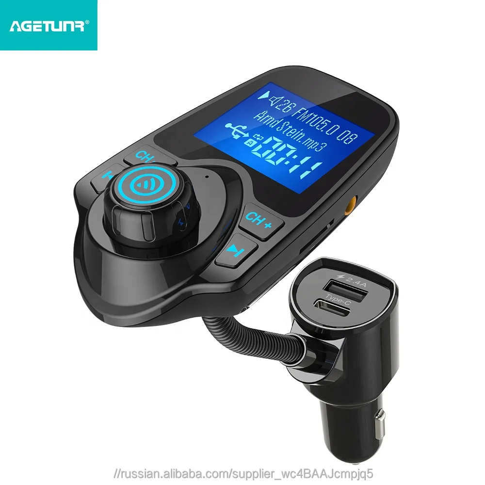 AGETUNR T10C bluetooth Автомобильный fm-трансмиттер карта micro SD USB Type-C зарядки hands-free car kit mp3 плеер дисплей