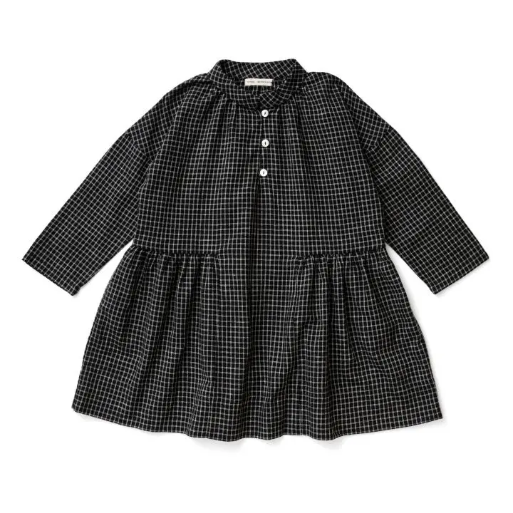 Little Girl Black Plaid Long Sleeve Dress Baby Girl Autumn Mandarin Collar Dress